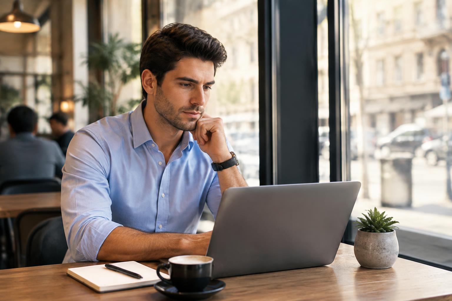 Professional reviewing career opportunities on a laptop