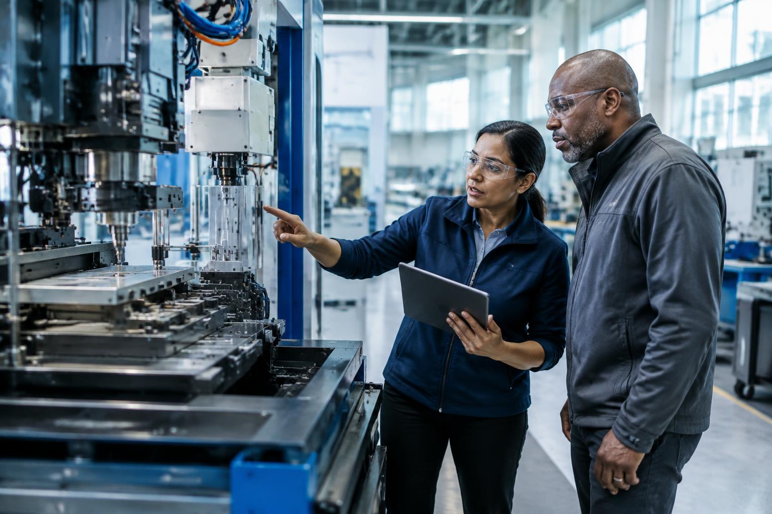 Engineering leaders reviewing precision manufacturing operations