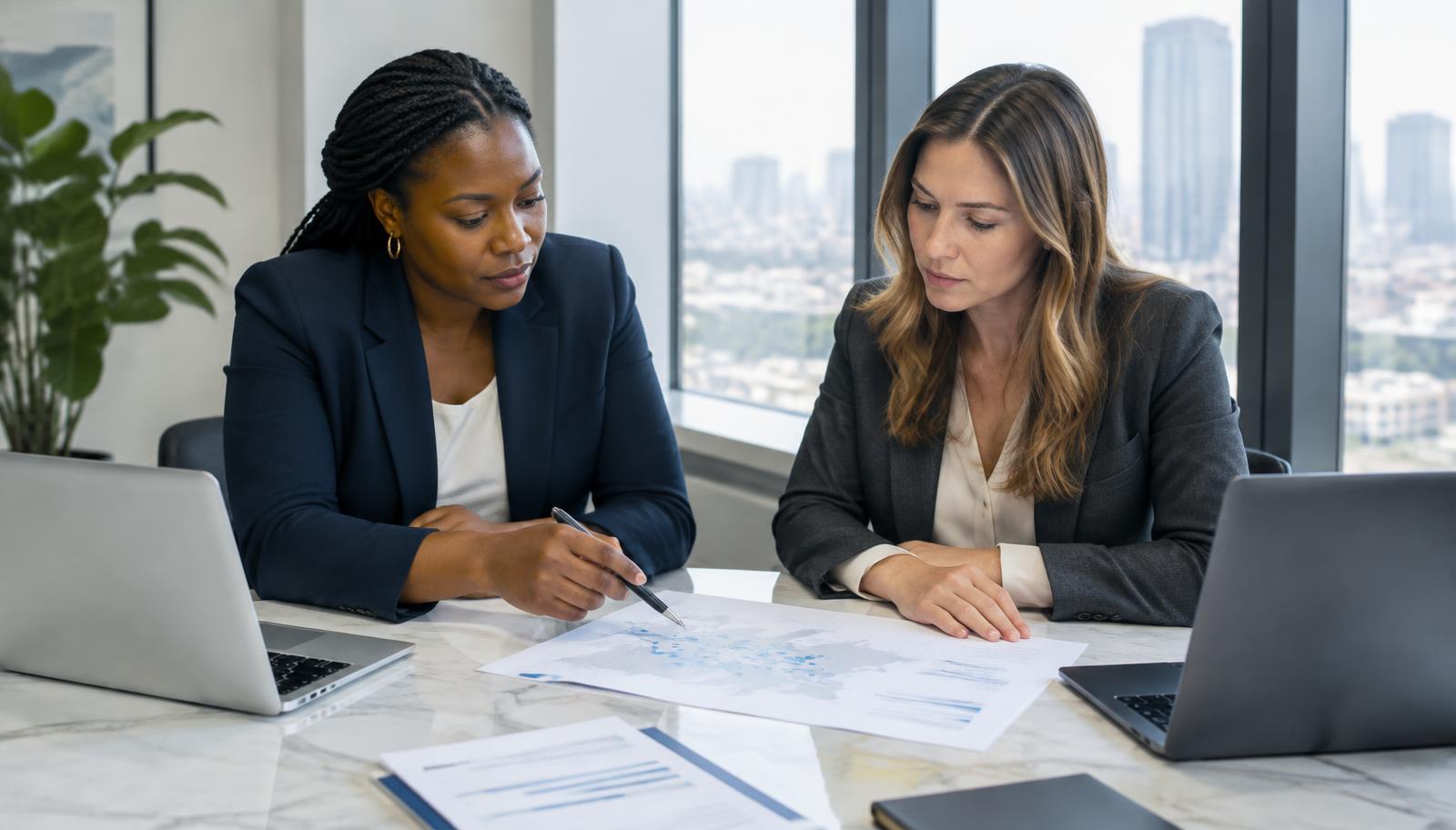 Consultants briefing a client team on a search mandate